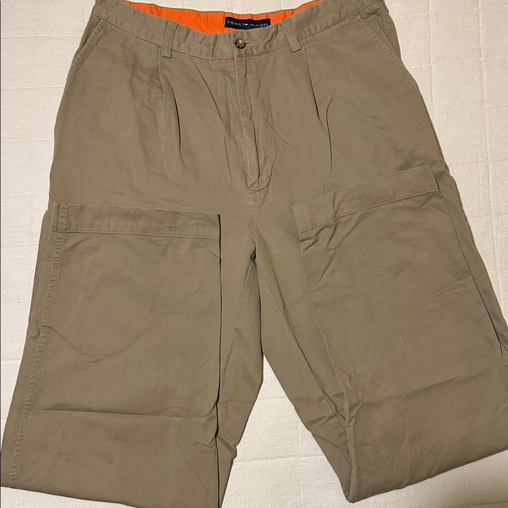 Tommy Hilfiger Corduroy Tan Pants with Orange Accent